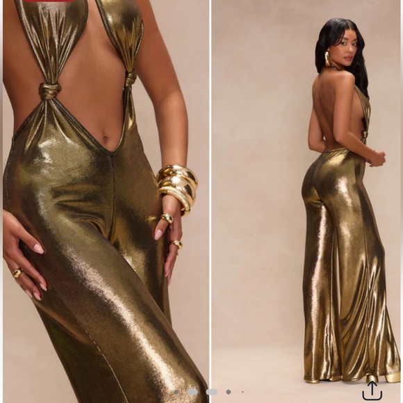 Fashion Nova Shimmering Gold Jumpsuit - Picture 2 of 3